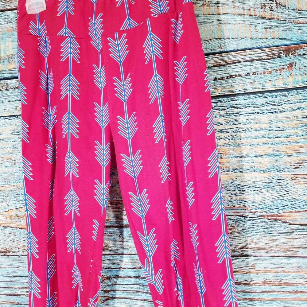 Lularoe Red with Blue Arrows Leggings OS - Picture 3 of 4
